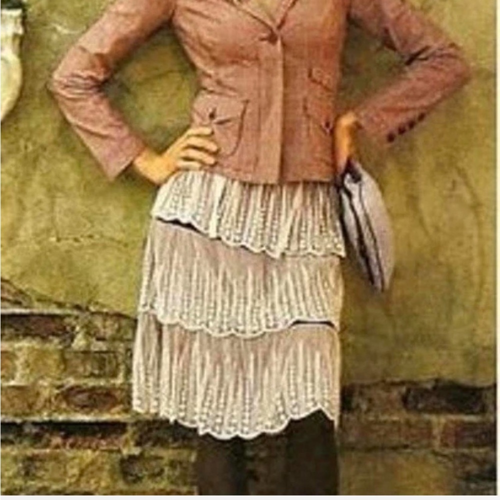 Odille for Anthropologie Purple Velvet and White Lace Skirt 4